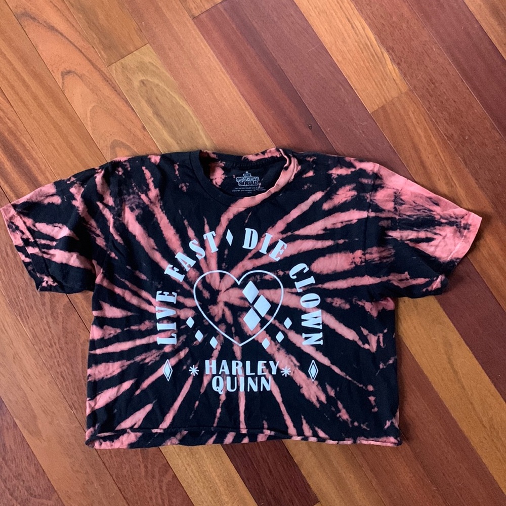 Harley Quinn Pink and Black Tie Dye Tee.